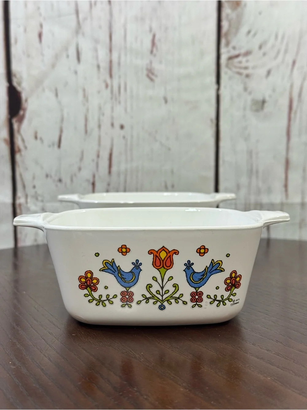 CORNINGWARE Vintage Ceramics Casserole Dish with Blue Bird Floral Motif (Pair)